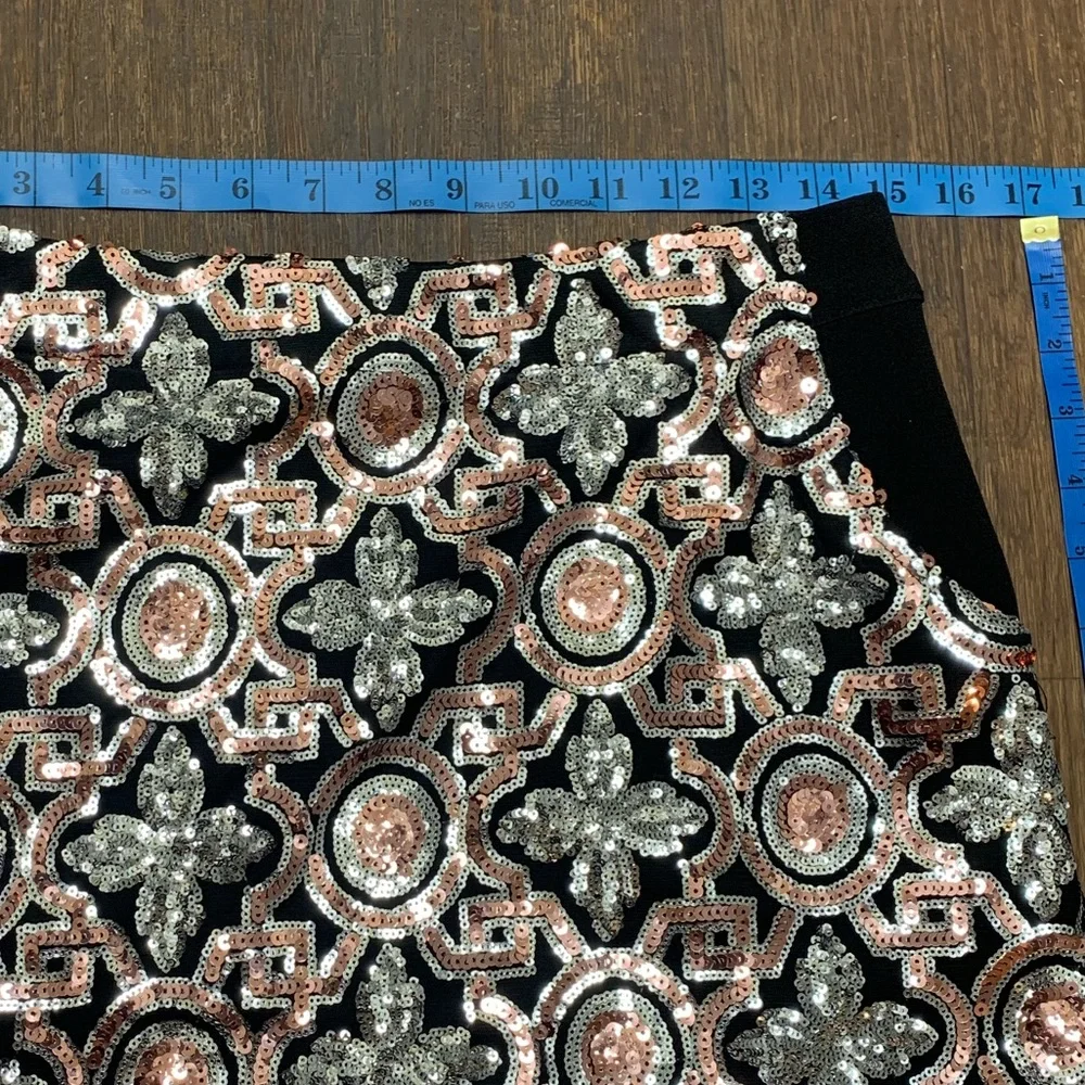 AFTER MARKET Sequins Embellished A-line Mini Skirt Stretch With Pockets NWOT L